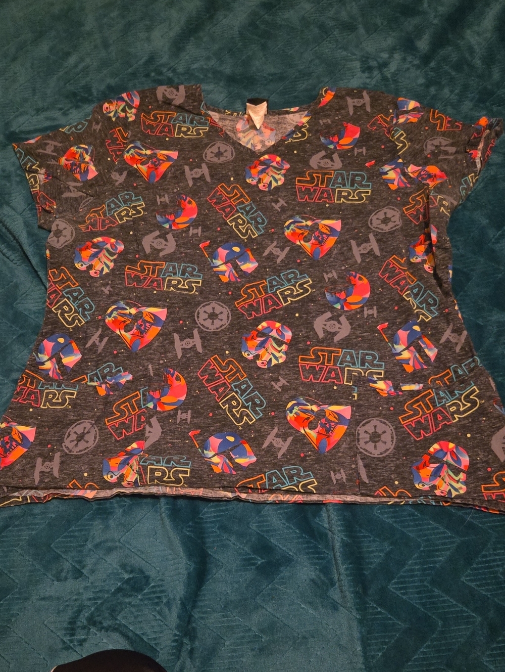 Star Wars Multicolor Graphic Women’s Scrub Top - Black Base